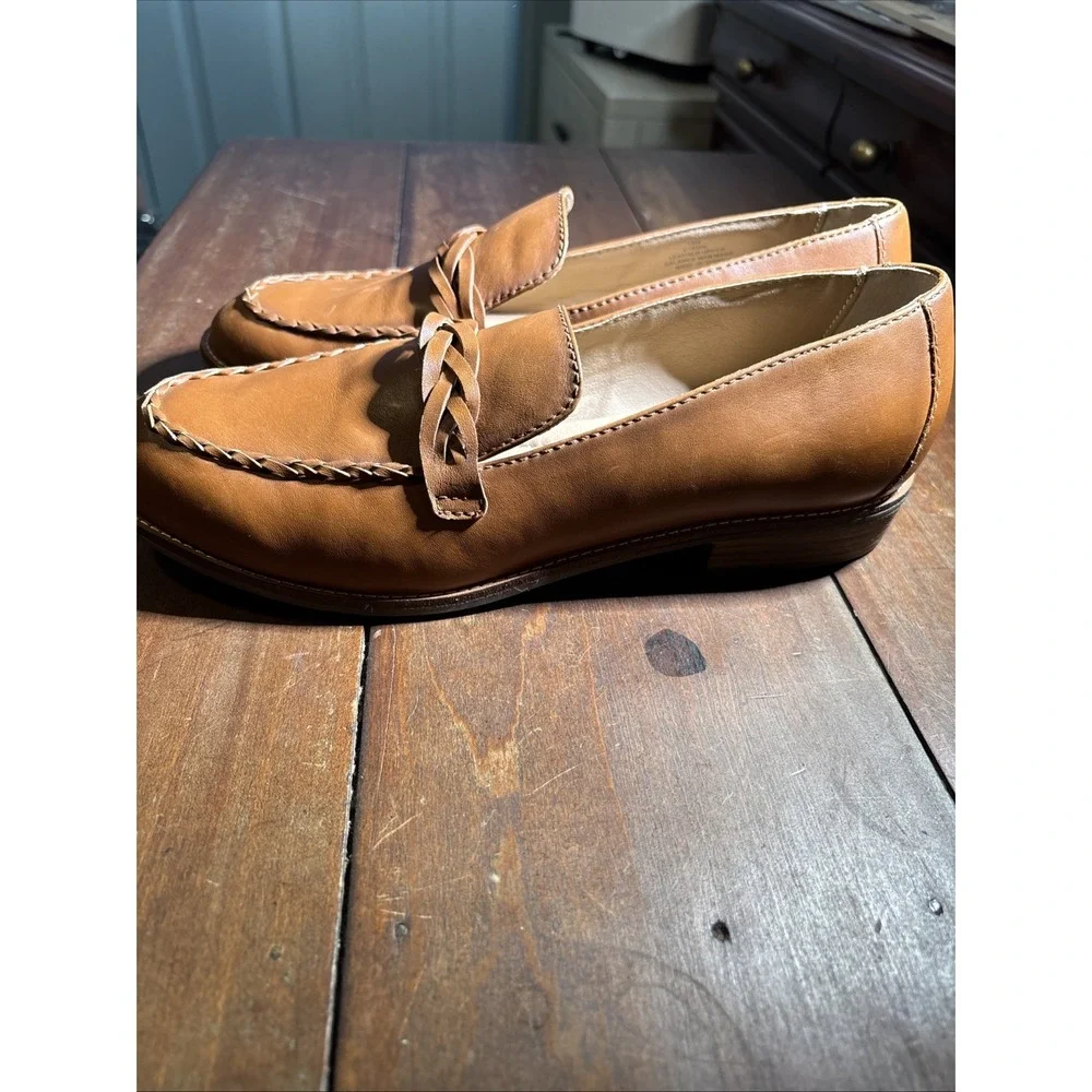 Earth Women 10W Beige Leather Edie Loafers Slip on Shoes Braided Academia Preppy